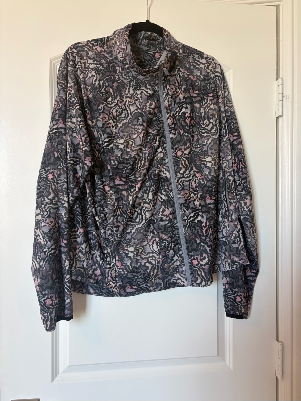 Athleta Gray and Pink Patterned Zip Bomber Jacket